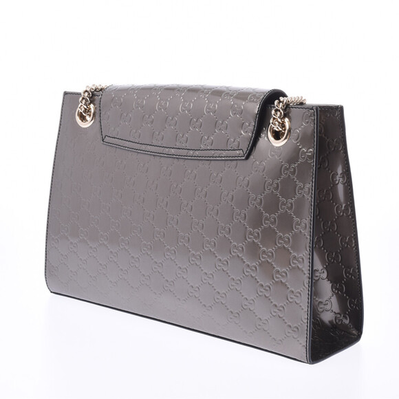 Gucci Guccissima Emily Chain Shoulder Bag Gray Patent Vernis Leather - Picture 2 of 9
